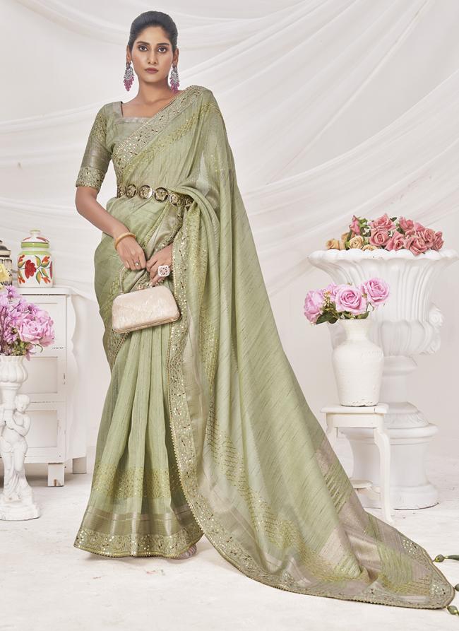 Top Dyed Silk Olive Party Wear Multi Work Saree